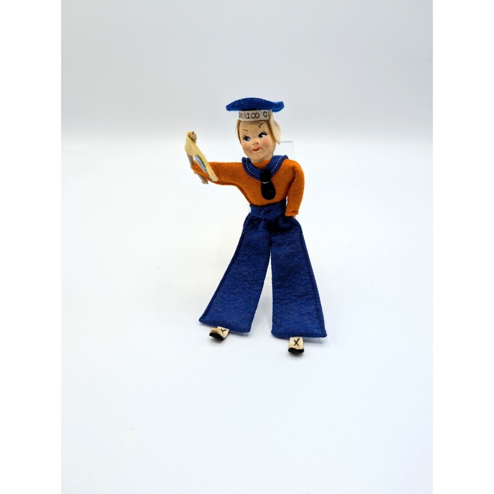 Doll Felt Boy Sailor 6” Blue Orange Vintage 1950 English